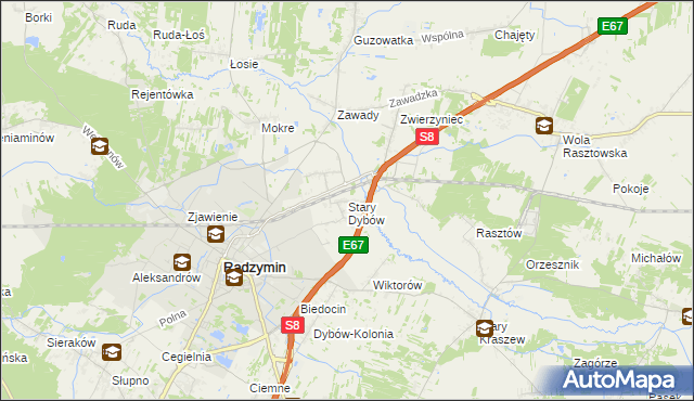 mapa Stary Dybów, Stary Dybów na mapie Targeo