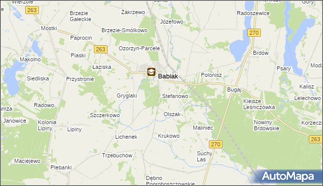 mapa Stefanowo gmina Babiak, Stefanowo gmina Babiak na mapie Targeo