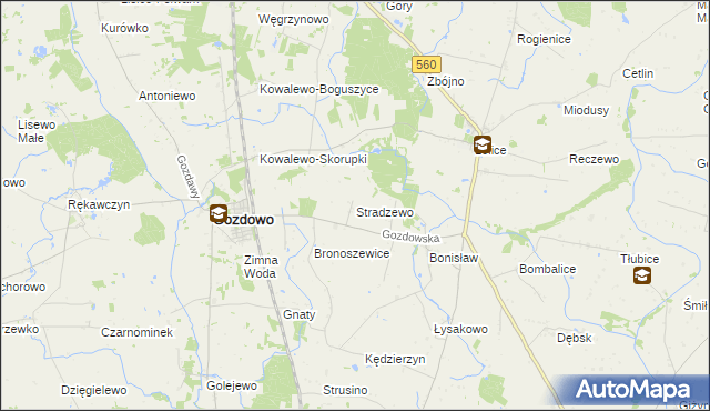 mapa Stradzewo gmina Gozdowo, Stradzewo gmina Gozdowo na mapie Targeo