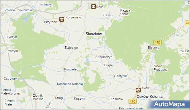 mapa Stropieszyn gmina Mycielin, Stropieszyn gmina Mycielin na mapie Targeo