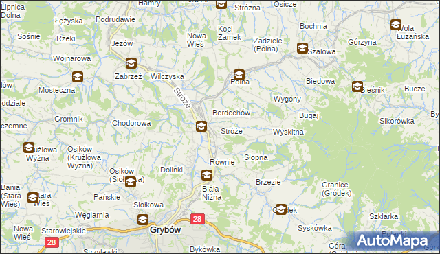 mapa Stróże gmina Grybów, Stróże gmina Grybów na mapie Targeo