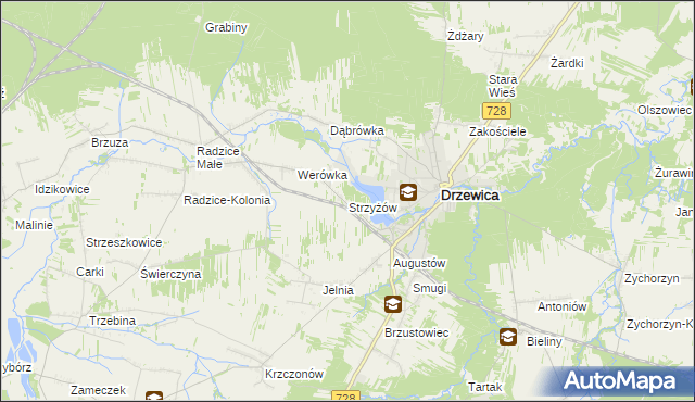 mapa Strzyżów gmina Drzewica, Strzyżów gmina Drzewica na mapie Targeo