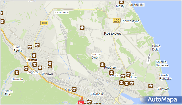 mapa Suchy Dwór gmina Kosakowo, Suchy Dwór gmina Kosakowo na mapie Targeo