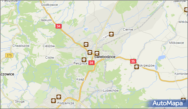 mapa Świebodzice, Świebodzice na mapie Targeo