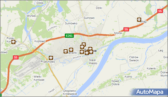 mapa Świecie, Świecie na mapie Targeo