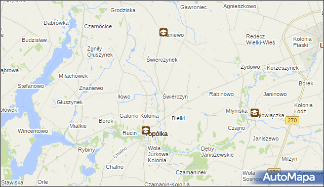 mapa Świerczyn gmina Topólka, Świerczyn gmina Topólka na mapie Targeo