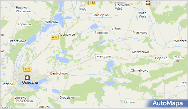 mapa Świerczyna gmina Osieczna, Świerczyna gmina Osieczna na mapie Targeo