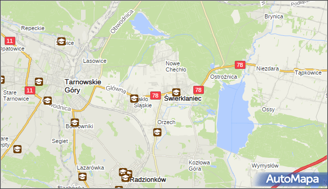 mapa Świerklaniec, Świerklaniec na mapie Targeo