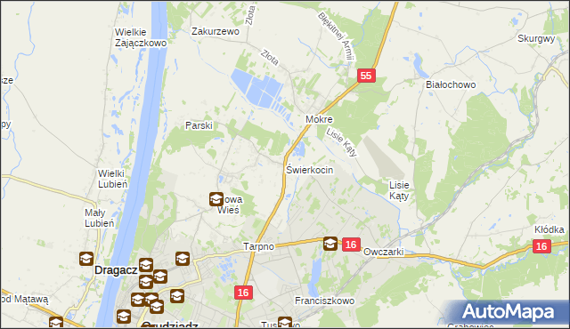 mapa Świerkocin gmina Grudziądz, Świerkocin gmina Grudziądz na mapie Targeo