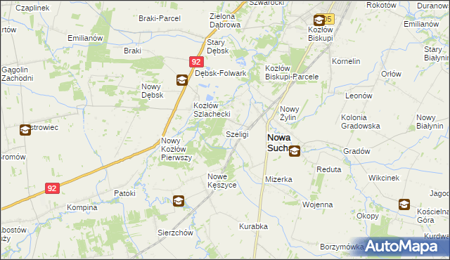 mapa Szeligi gmina Nowa Sucha, Szeligi gmina Nowa Sucha na mapie Targeo