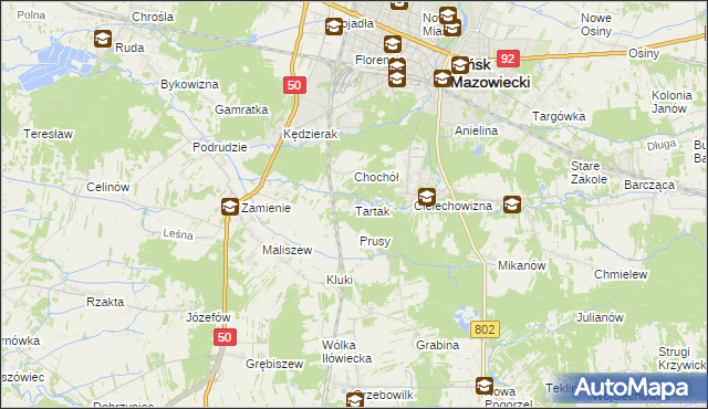 mapa Tartak gmina Mińsk Mazowiecki, Tartak gmina Mińsk Mazowiecki na mapie Targeo