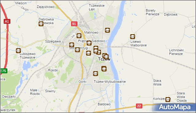 mapa Tczew, Tczew na mapie Targeo