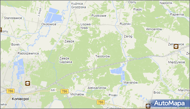 mapa Teodorów gmina Koniecpol, Teodorów gmina Koniecpol na mapie Targeo