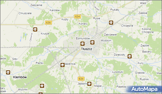 mapa Tłuszcz powiat wołomiński, Tłuszcz powiat wołomiński na mapie Targeo