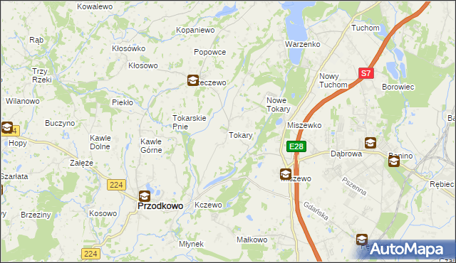 mapa Tokary gmina Przodkowo, Tokary gmina Przodkowo na mapie Targeo