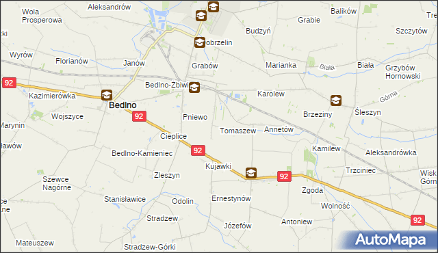 mapa Tomaszew gmina Bedlno, Tomaszew gmina Bedlno na mapie Targeo