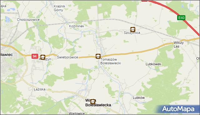 mapa Tomaszów Bolesławiecki, Tomaszów Bolesławiecki na mapie Targeo