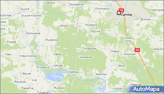 mapa Tomaszów gmina Żarnów, Tomaszów gmina Żarnów na mapie Targeo