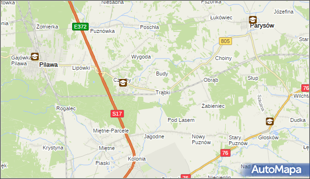 mapa Trąbki gmina Pilawa, Trąbki gmina Pilawa na mapie Targeo