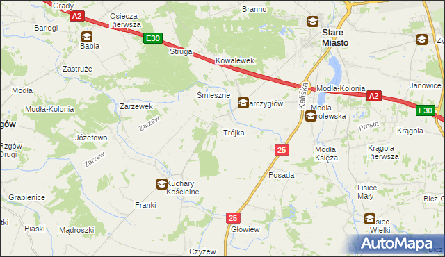 mapa Trójka gmina Stare Miasto, Trójka gmina Stare Miasto na mapie Targeo