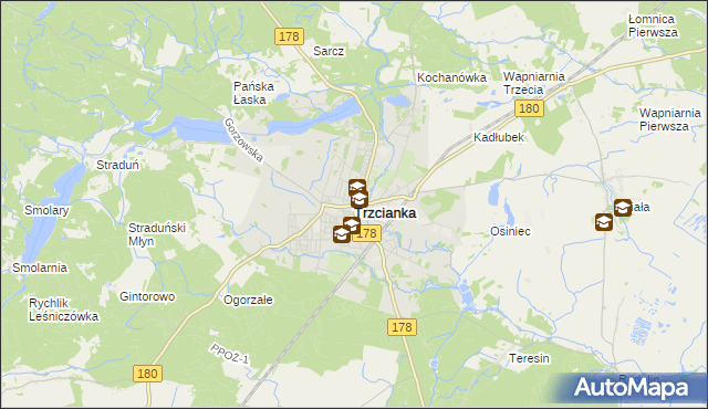 mapa Trzcianka powiat czarnkowsko-trzcianecki, Trzcianka powiat czarnkowsko-trzcianecki na mapie Targeo