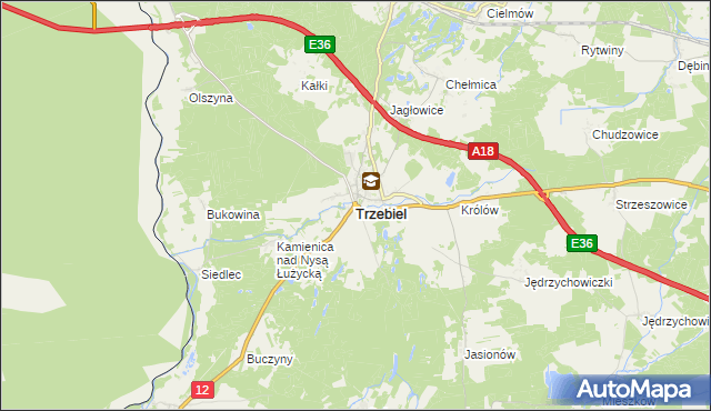 mapa Trzebiel, Trzebiel na mapie Targeo