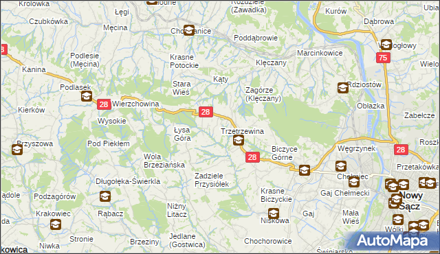 mapa Trzetrzewina, Trzetrzewina na mapie Targeo