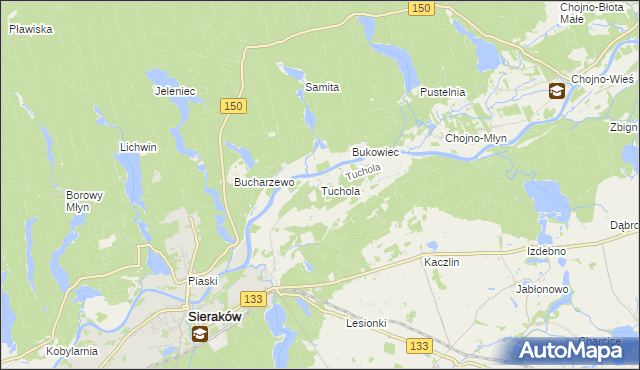 mapa Tuchola gmina Sieraków, Tuchola gmina Sieraków na mapie Targeo