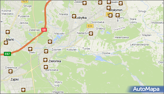 mapa Turów gmina Wołomin, Turów gmina Wołomin na mapie Targeo