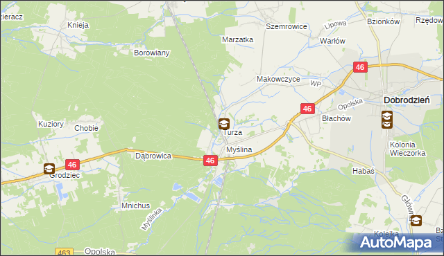 mapa Turza gmina Dobrodzień, Turza gmina Dobrodzień na mapie Targeo