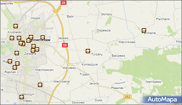 mapa Turzany gmina Inowrocław, Turzany gmina Inowrocław na mapie Targeo