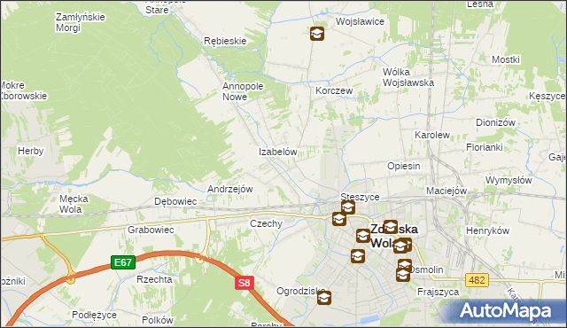 mapa Tymienice gmina Zduńska Wola, Tymienice gmina Zduńska Wola na mapie Targeo