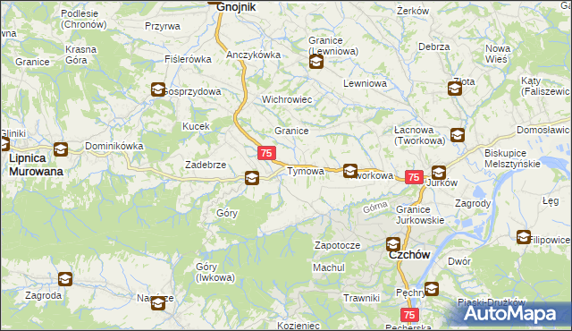 mapa Tymowa gmina Czchów, Tymowa gmina Czchów na mapie Targeo