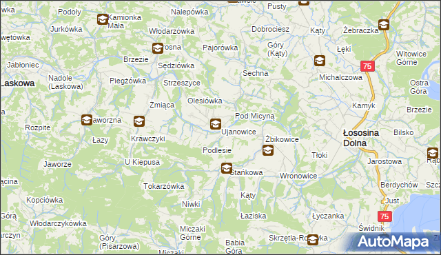 mapa Ujanowice, Ujanowice na mapie Targeo