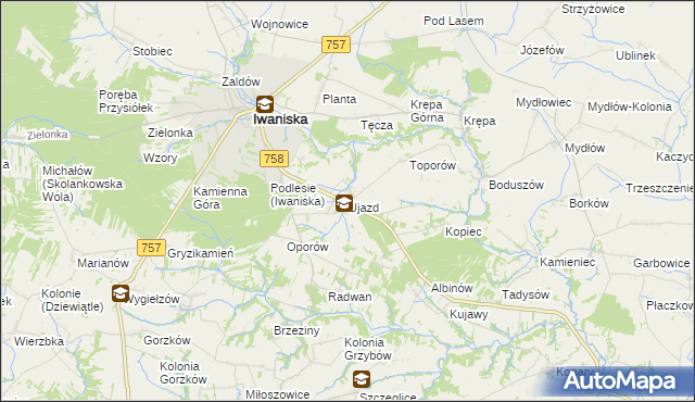 mapa Ujazd gmina Iwaniska, Ujazd gmina Iwaniska na mapie Targeo