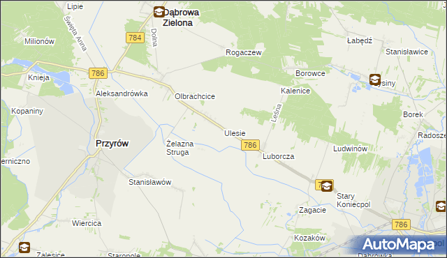 mapa Ulesie gmina Dąbrowa Zielona, Ulesie gmina Dąbrowa Zielona na mapie Targeo