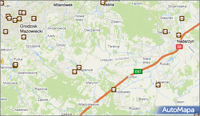 mapa Urszulin gmina Grodzisk Mazowiecki, Urszulin gmina Grodzisk Mazowiecki na mapie Targeo