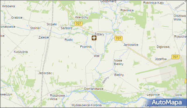 mapa Wał gmina Nowe Miasto nad Pilicą, Wał gmina Nowe Miasto nad Pilicą na mapie Targeo