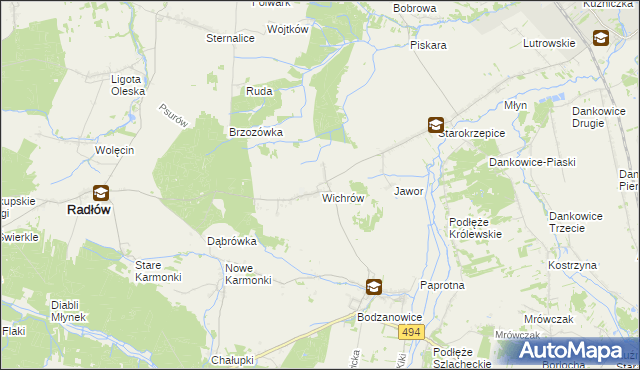 mapa Wichrów gmina Radłów, Wichrów gmina Radłów na mapie Targeo