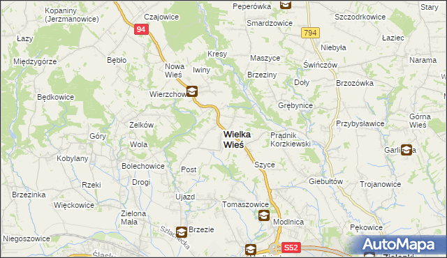 mapa Wielka Wieś powiat krakowski, Wielka Wieś powiat krakowski na mapie Targeo