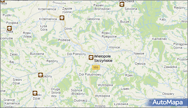 mapa Wielopole Skrzyńskie, Wielopole Skrzyńskie na mapie Targeo