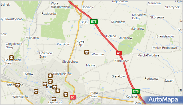 mapa Wierzbie gmina Kutno, Wierzbie gmina Kutno na mapie Targeo