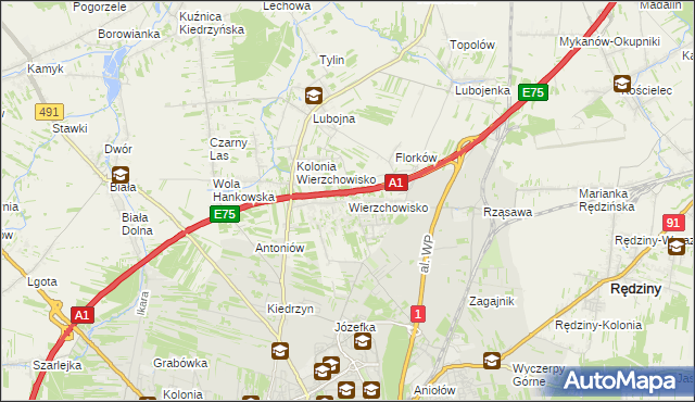 mapa Wierzchowisko gmina Mykanów, Wierzchowisko gmina Mykanów na mapie Targeo