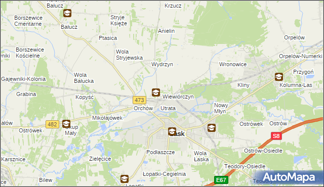 mapa Wiewiórczyn gmina Łask, Wiewiórczyn gmina Łask na mapie Targeo