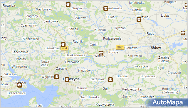 mapa Winiary gmina Gdów, Winiary gmina Gdów na mapie Targeo