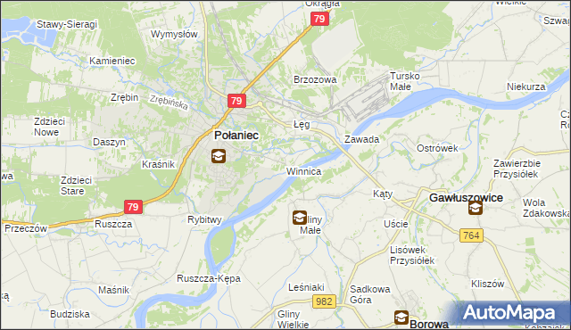 mapa Winnica gmina Połaniec, Winnica gmina Połaniec na mapie Targeo