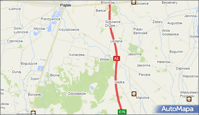 mapa Witów gmina Piątek, Witów gmina Piątek na mapie Targeo
