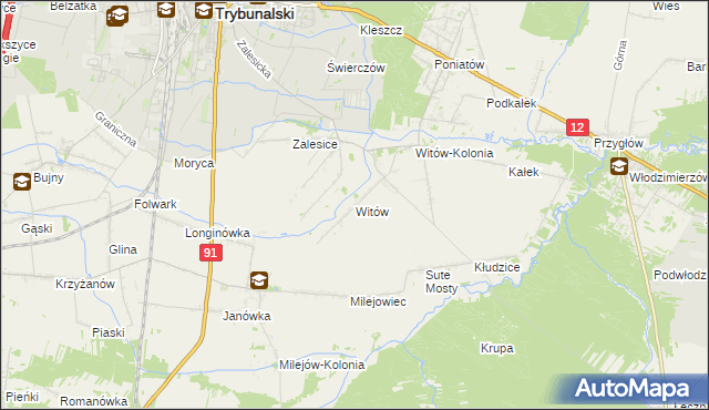 mapa Witów gmina Sulejów, Witów gmina Sulejów na mapie Targeo