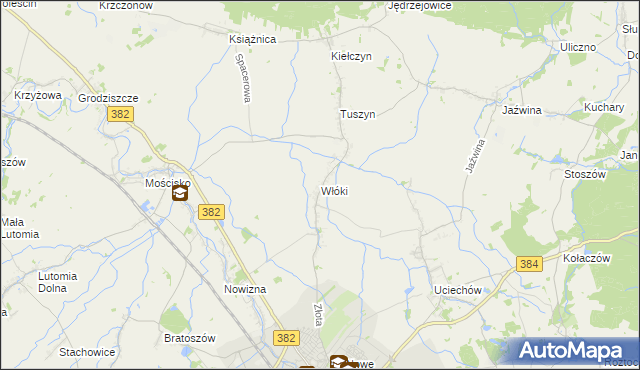 mapa Włóki gmina Dzierżoniów, Włóki gmina Dzierżoniów na mapie Targeo