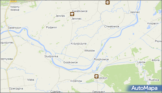 mapa Włostów gmina Bogdaniec, Włostów gmina Bogdaniec na mapie Targeo